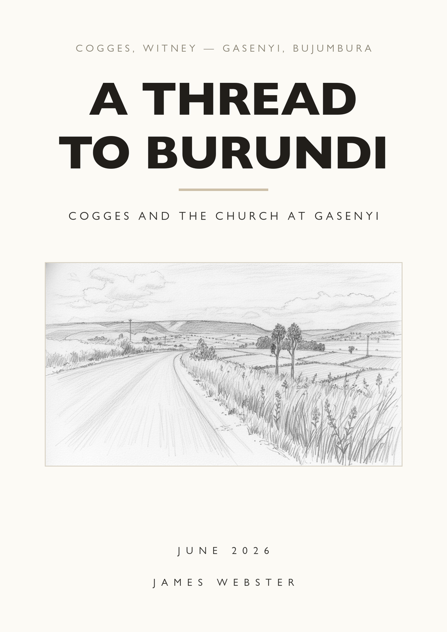Cover of A Thread to Burundi: a pencil drawing of a road running out through Burundian hills, under the title in heavy capitals