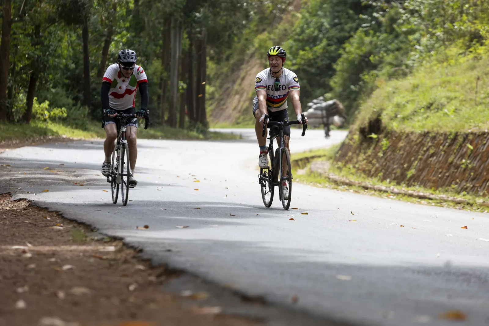 Simon and Sam enjoying some smooth tarmac.